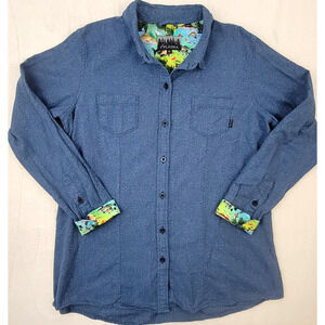 Pladra Blue Chambray Cascade Shirt XL Fishing Print Lining